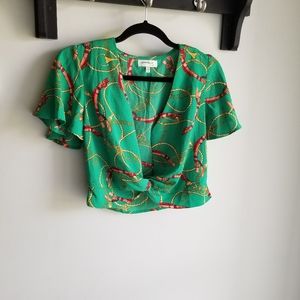 👚MONTEAU GREEN PATTERN CROPPED TOP